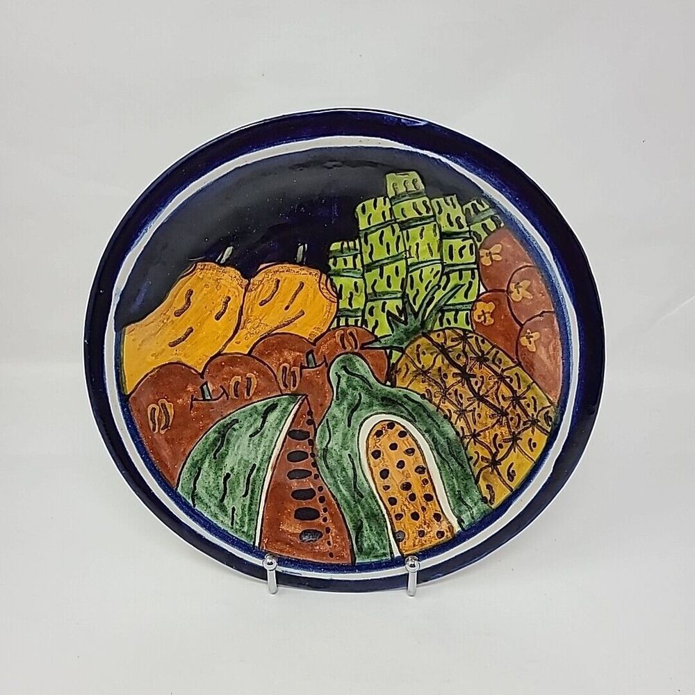 Vintage TALAVERA Plate Hand Painted Fruits Mexico Pottery Wall Art